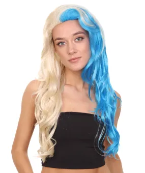 Half Blonde and Half Blue Wig | Fancy Party Event Ready Halloween Wig | Premium Breathable Capless Cap