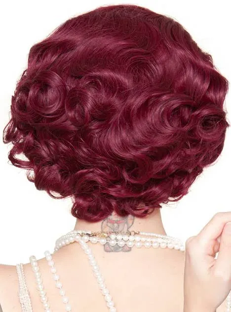 1920s Flapper Finger Waves Womens Burgundy Red Costume Wig