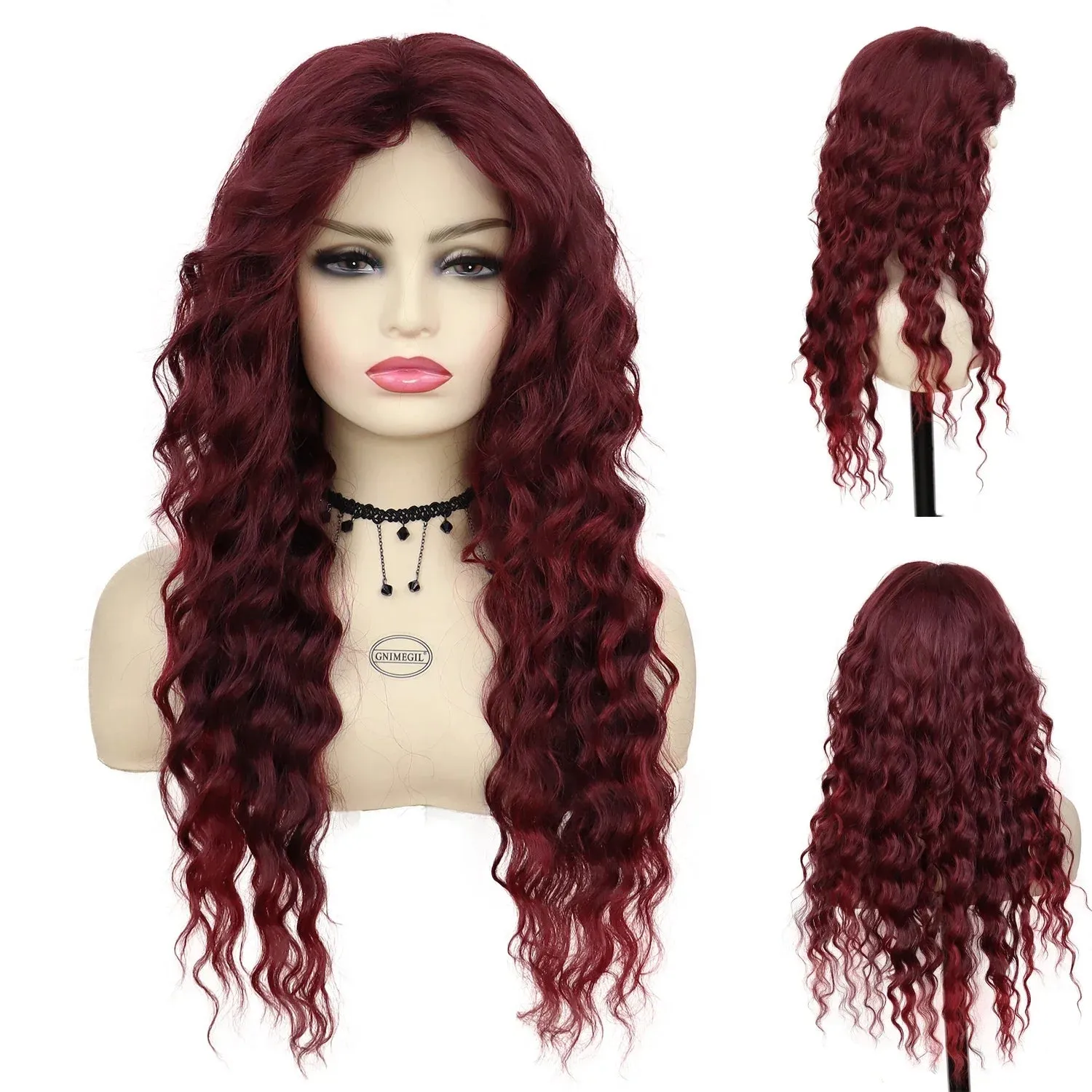 26" Long Curly Wig Synthetic Platinum Blonde Pink Wig Cosplay for Woman Water Wave Hair Natural Blend Wig with Bangs