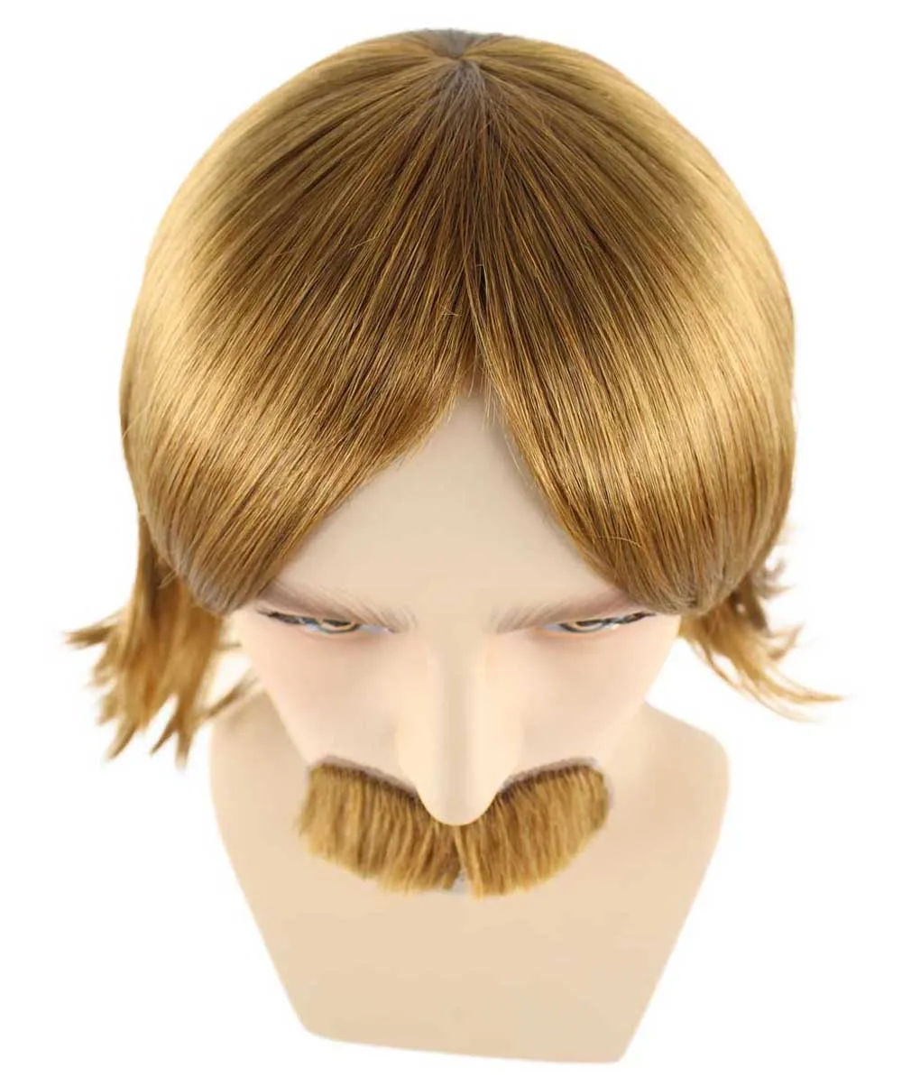 70's Disco Mens Wig & Mustache | Gold Retro Wig | Premium Breathable Capless Cap