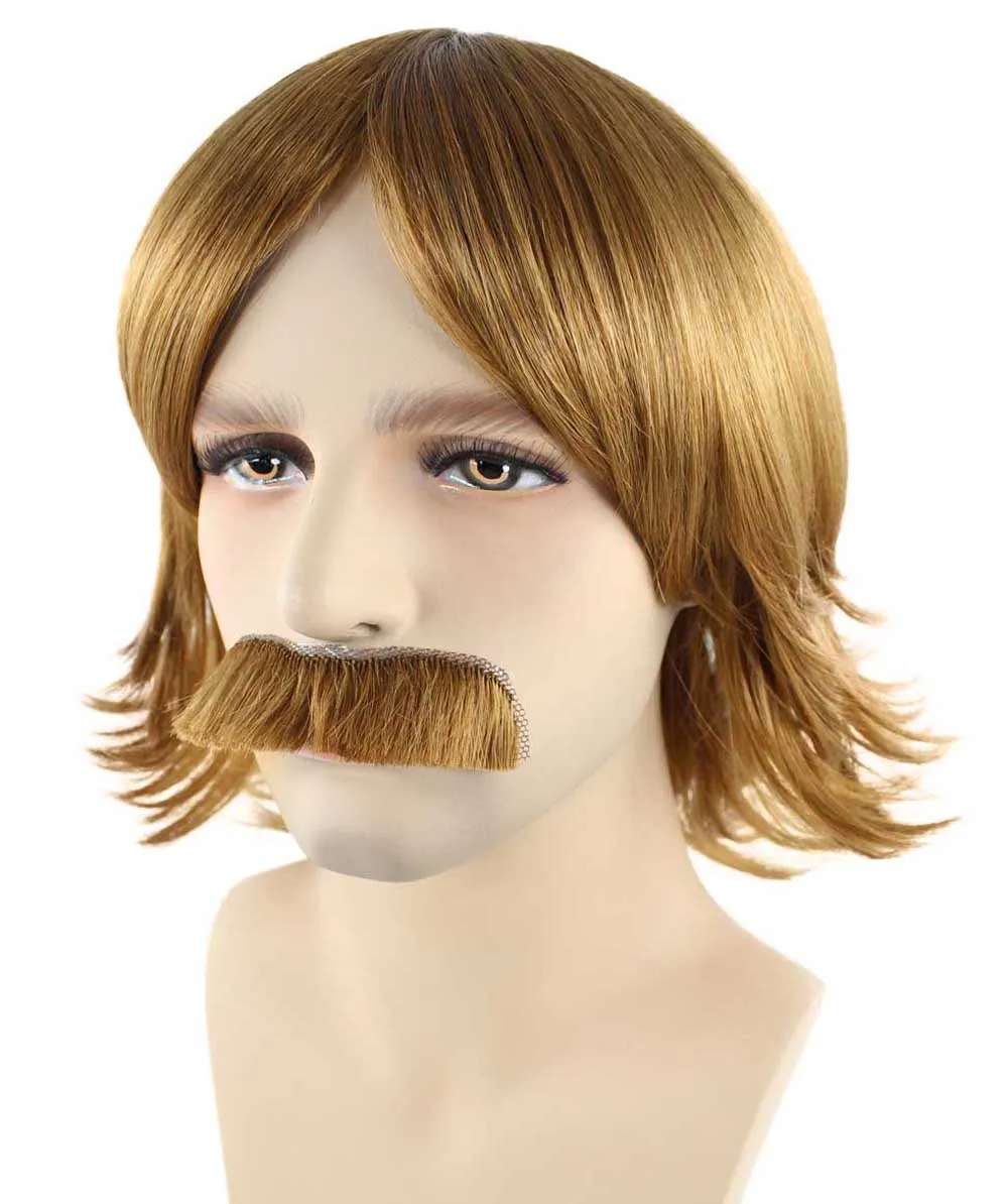 70's Disco Mens Wig & Mustache | Gold Retro Wig | Premium Breathable Capless Cap