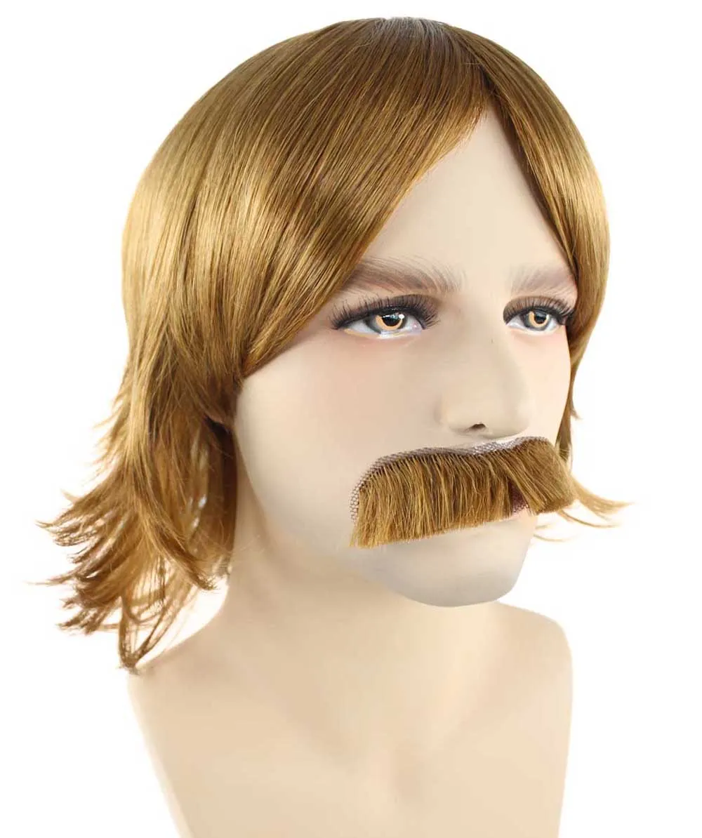 70's Disco Mens Wig & Mustache | Gold Retro Wig | Premium Breathable Capless Cap