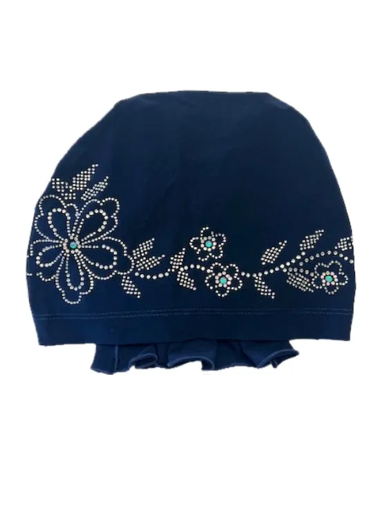 ABBEY-RS-682#The Abbey Cap Navy Blue w/Crystal Island Flower