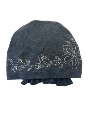 ABBEY-RS-683#The Abbey Cap Charcoal Gray w/Crystal Island Flower