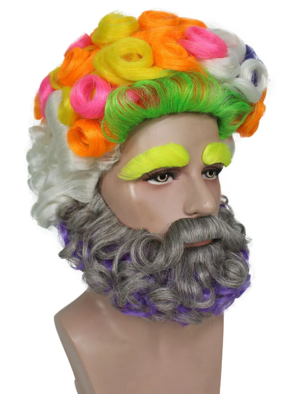 Adult Men's Colorful Afro Wig With Beard & Mustache Set | Perfect For Halloween | Flame-Retardant Synthetic Fiber