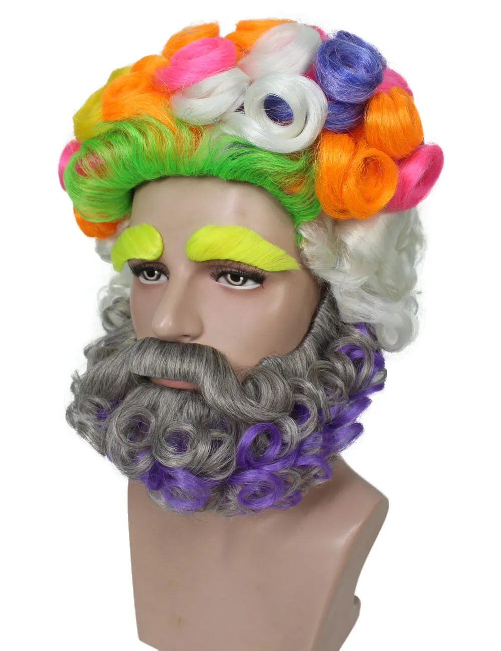 Adult Men's Colorful Afro Wig With Beard & Mustache Set | Perfect For Halloween | Flame-Retardant Synthetic Fiber