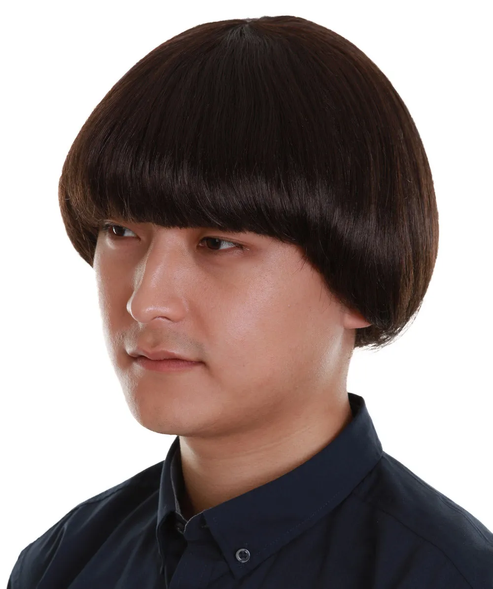 Adult Men's Dark Brown Color Straight Retro Bowl Wig.