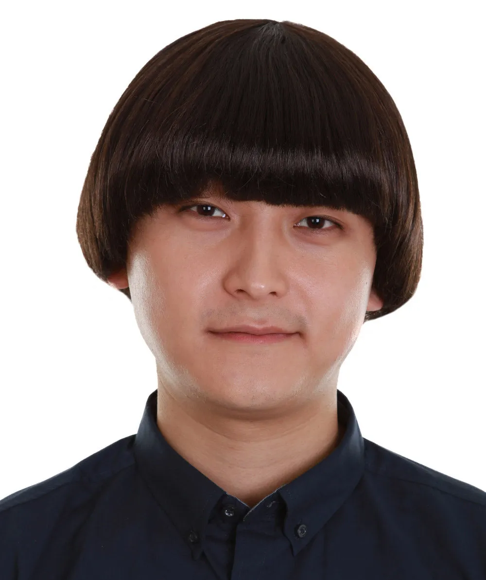 Adult Men's Dark Brown Color Straight Retro Bowl Wig.