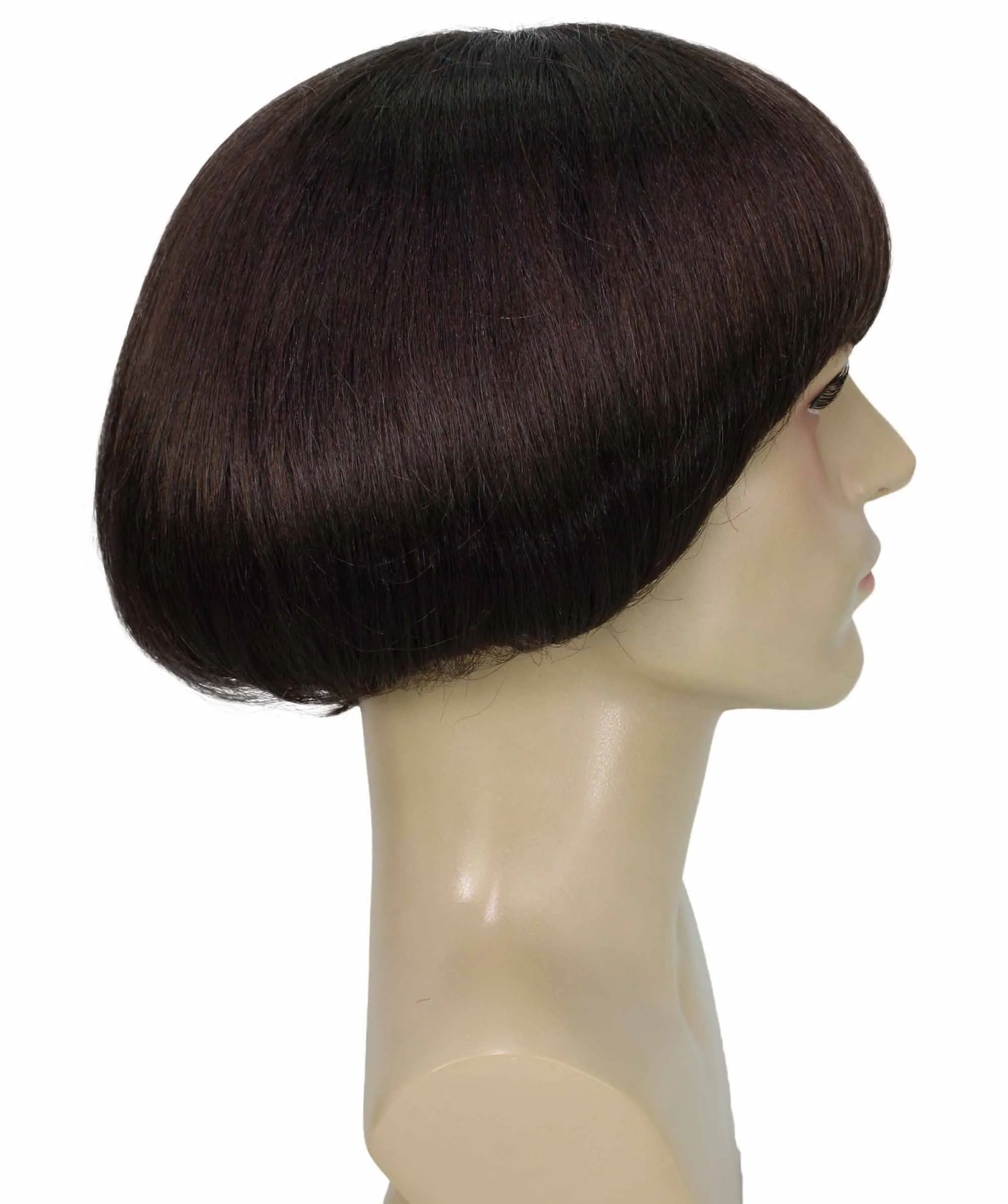 Adult Men's Dark Brown Color Straight Retro Bowl Wig.