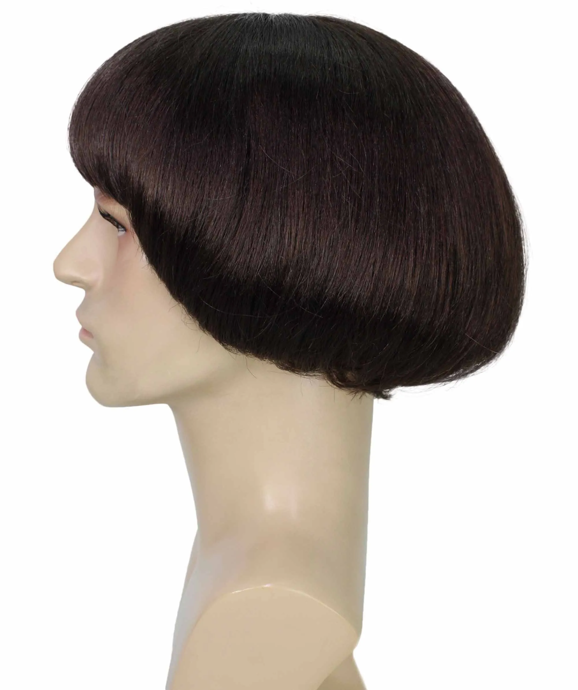 Adult Men's Dark Brown Color Straight Retro Bowl Wig.