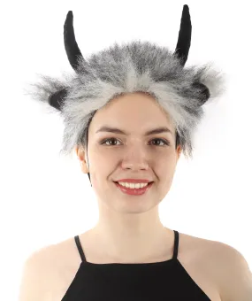 Adult Unisex Black and Grey Moster Horns with Fur Faux  Animal Ears | Perfect Cosplay Accessory | Non-flammable Synthetic Fiber