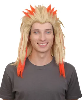 Adult Unisex Shaggy Choppy Layered Blonde with Orange Highlight Wig, Best for Halloween, Flame-retardant Synthetic Fiber