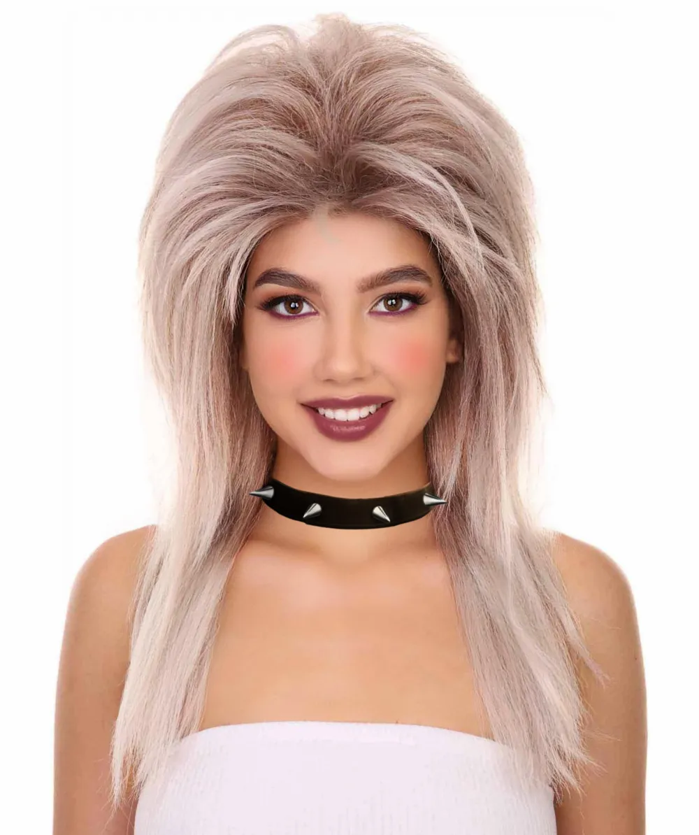 Adult Women's 25" Inch Long Length Halloween Party Cosplay Glam of 80's Rock n Roll Spiked 80s Rocker Costume Wig, Synthetic Soft Fiber Hair | HPO