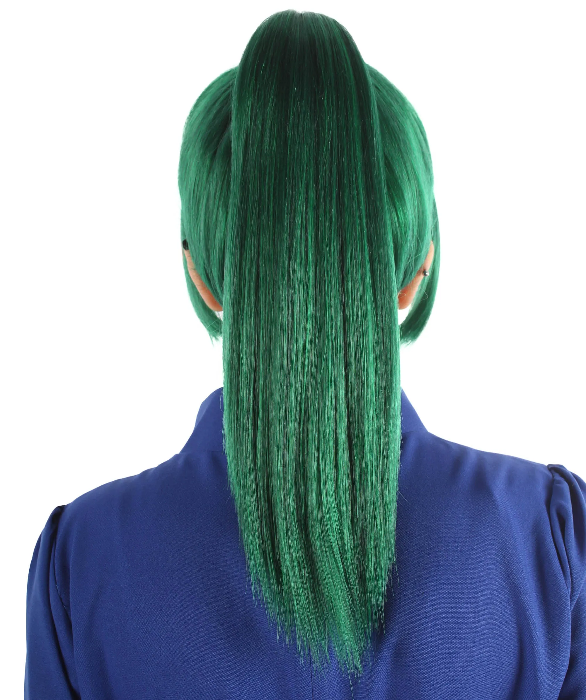 Adult Women’s Anime Dark Green Maki Ponytail Wig with Bangs | Perfect for Halloween and Anime-themed Group Parties | Flame-retardant Synthetic Fiber