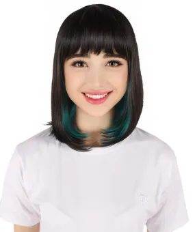 Adult Women's Black and Green Two Tone Wig| Perfect for Cosplay| Flame-retardant Synthetic Fiber