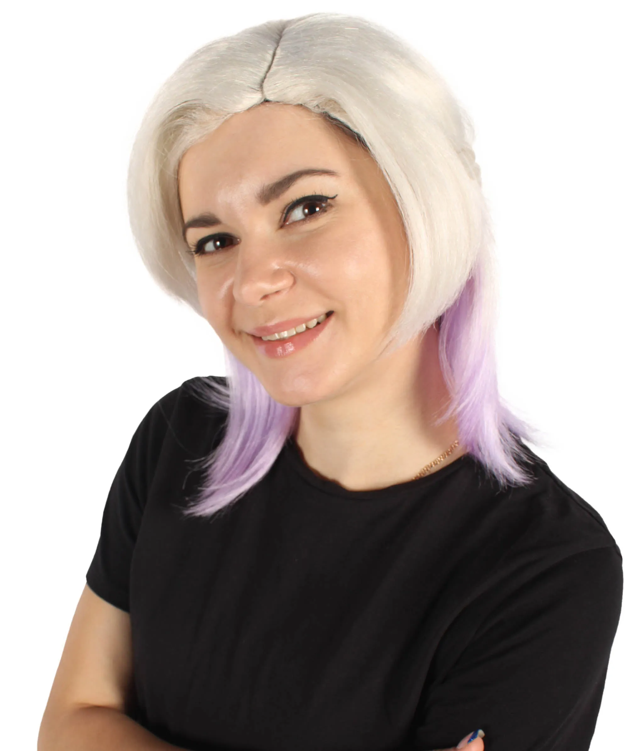 Adult Women's Blonde Purple Anime Wig | Perfect for Halloween | Flame-retardant Synthetic Fiber