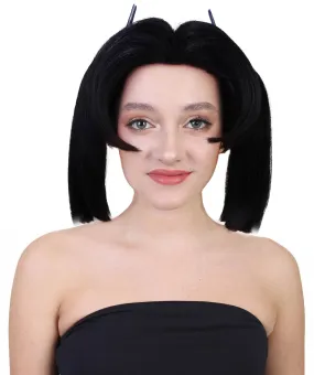 Adult Women’s Demon Black Twin-Tails Wig With Parted Fringes | Perfect  for Halloween | Flame-retardant Synthetic Fiber