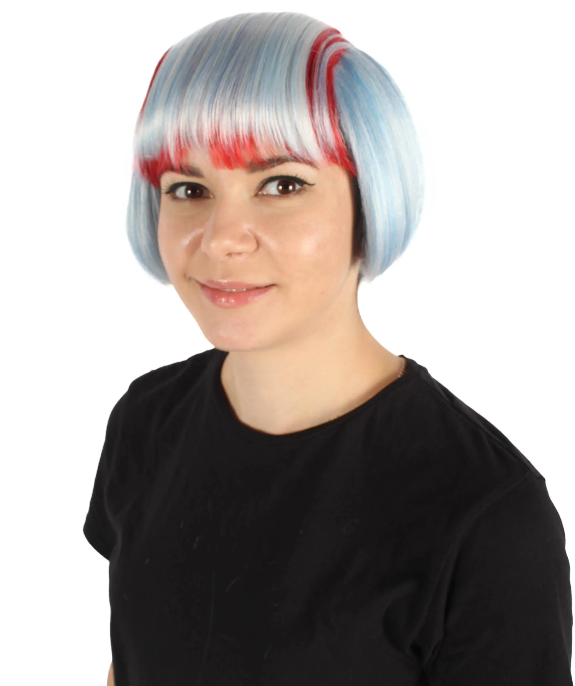 Adult Women's Red & White Short Bob Wig | Perfect for Halloween | Flame-retardant Synthetic Fiber