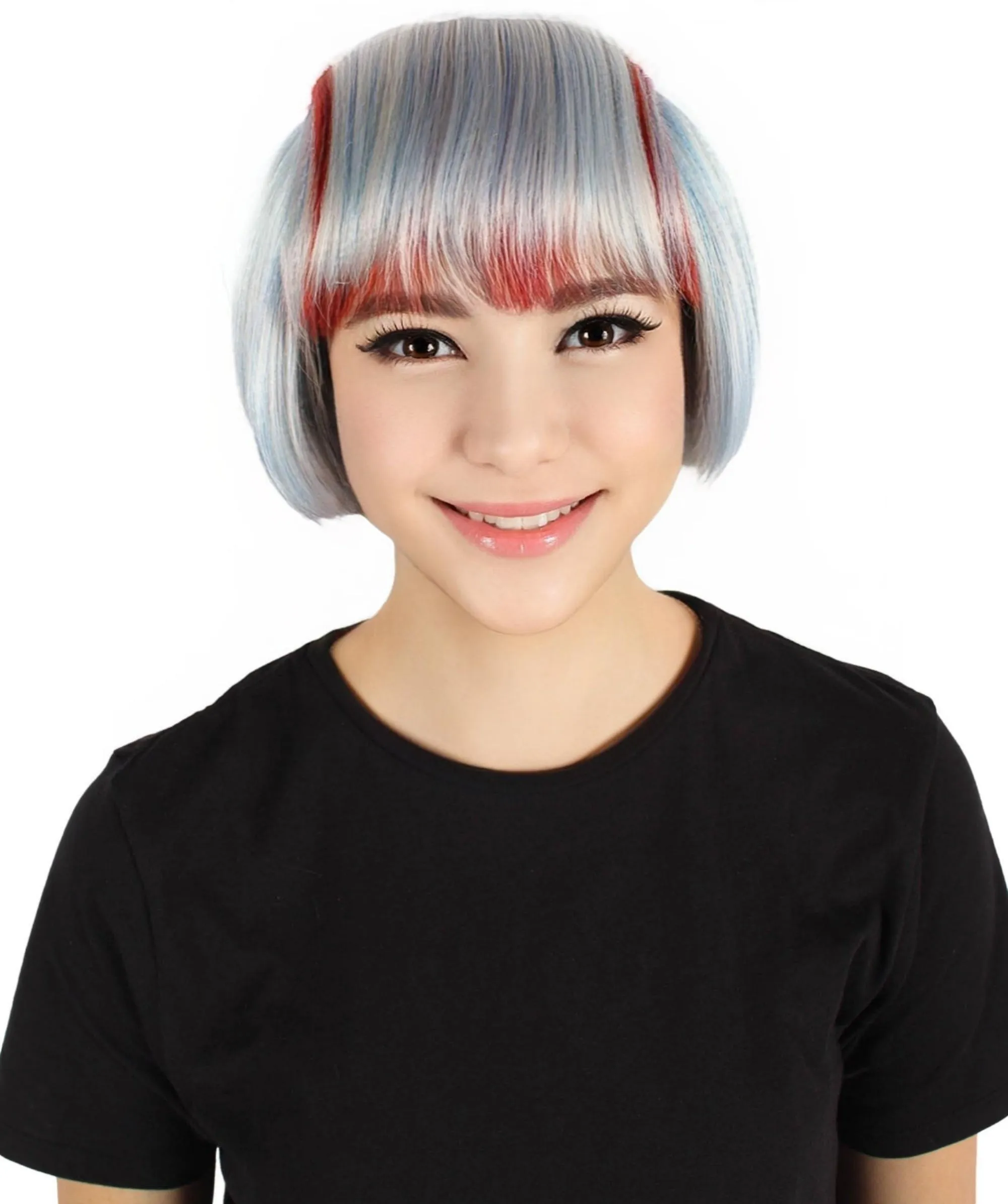 Adult Women's Red & White Short Bob Wig | Perfect for Halloween | Flame-retardant Synthetic Fiber