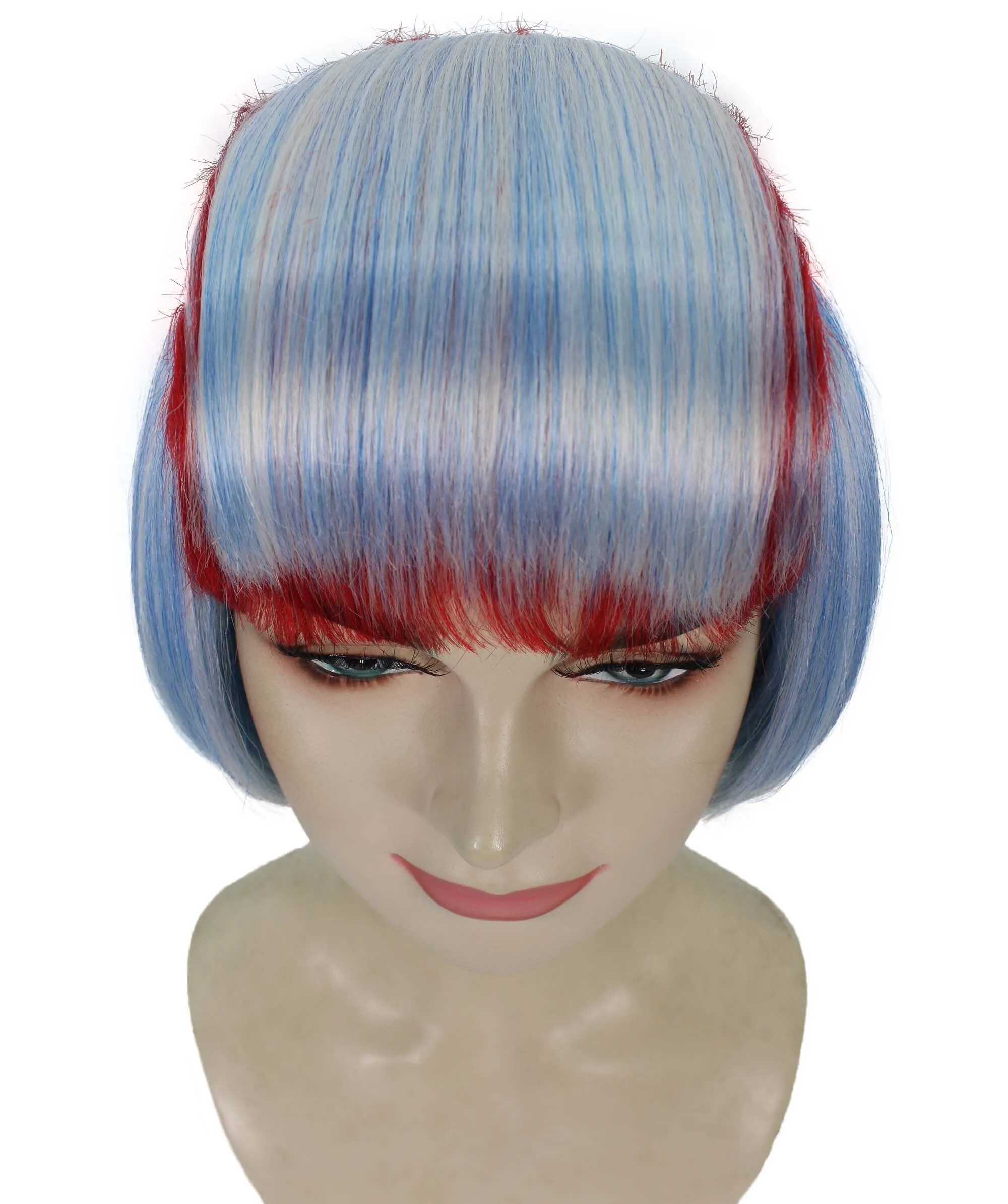 Adult Women's Red & White Short Bob Wig | Perfect for Halloween | Flame-retardant Synthetic Fiber