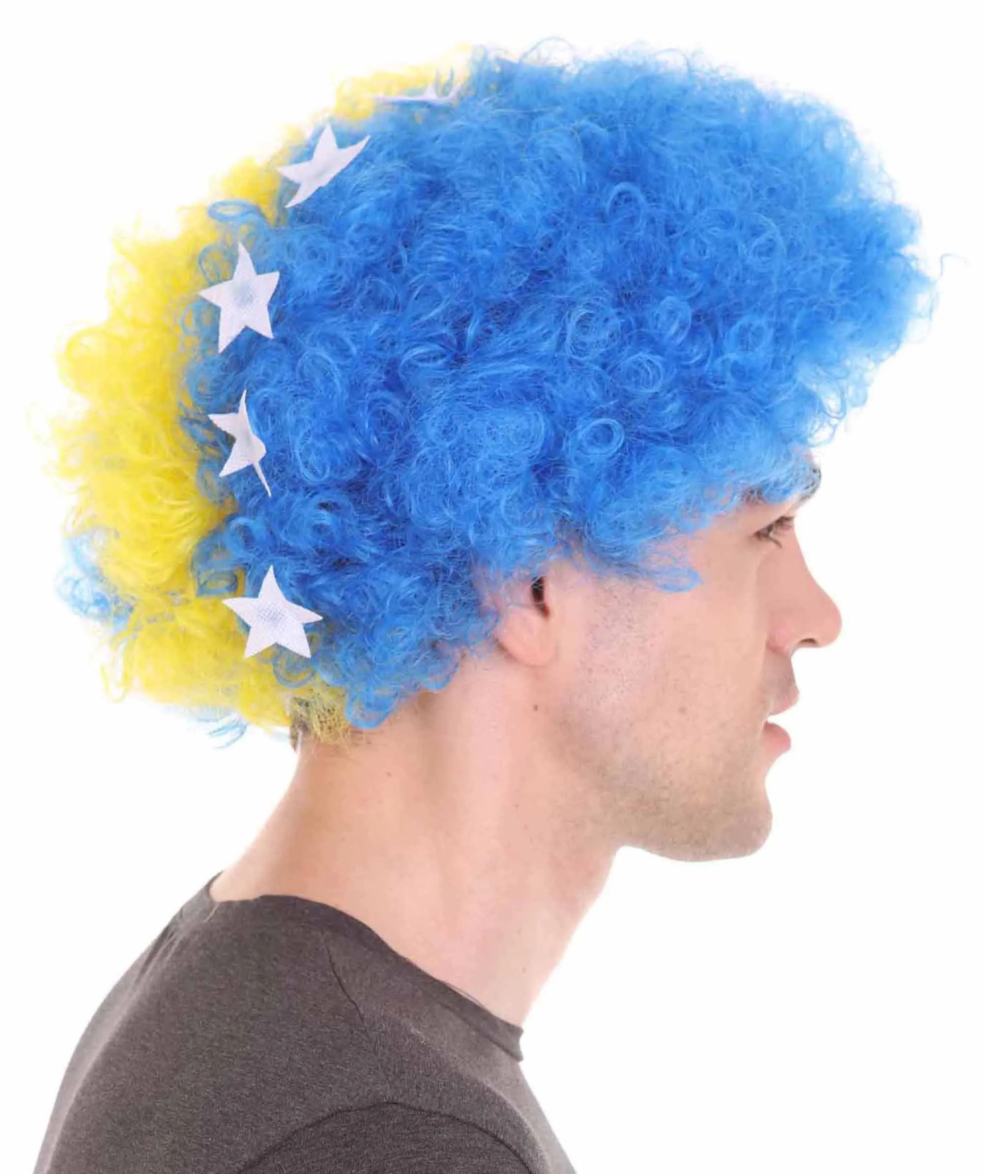 Bosnia and Herzegovina Sport Afro Fun Wig | Blue Yellow Wig