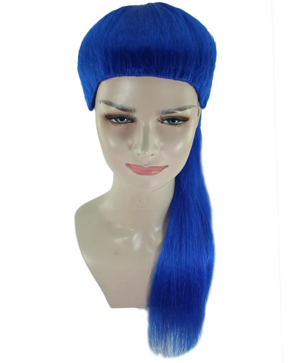 Celebrity Singer Wig , Blue 80's Pop Star One Side Ponytail Celebrity Wig , Premium Breathable Capless Cap