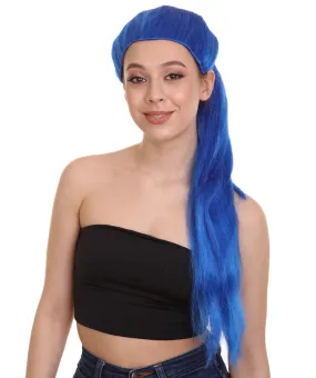 Celebrity Singer Wig , Blue 80's Pop Star One Side Ponytail Celebrity Wig , Premium Breathable Capless Cap