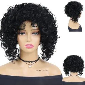 Curly Wig with Bangs Synthetic Short Curly Wigs for Black Women Colly Frizzy Top Mommy Wigs Outfits Daily Use Natural Haircuts