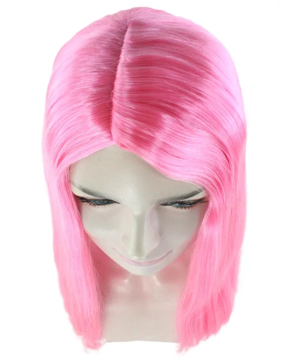 Glamorous Pink Womens Wig | Stright Medium Fancy Cosplay Halloween Wig | Premium Breathable Capless Cap