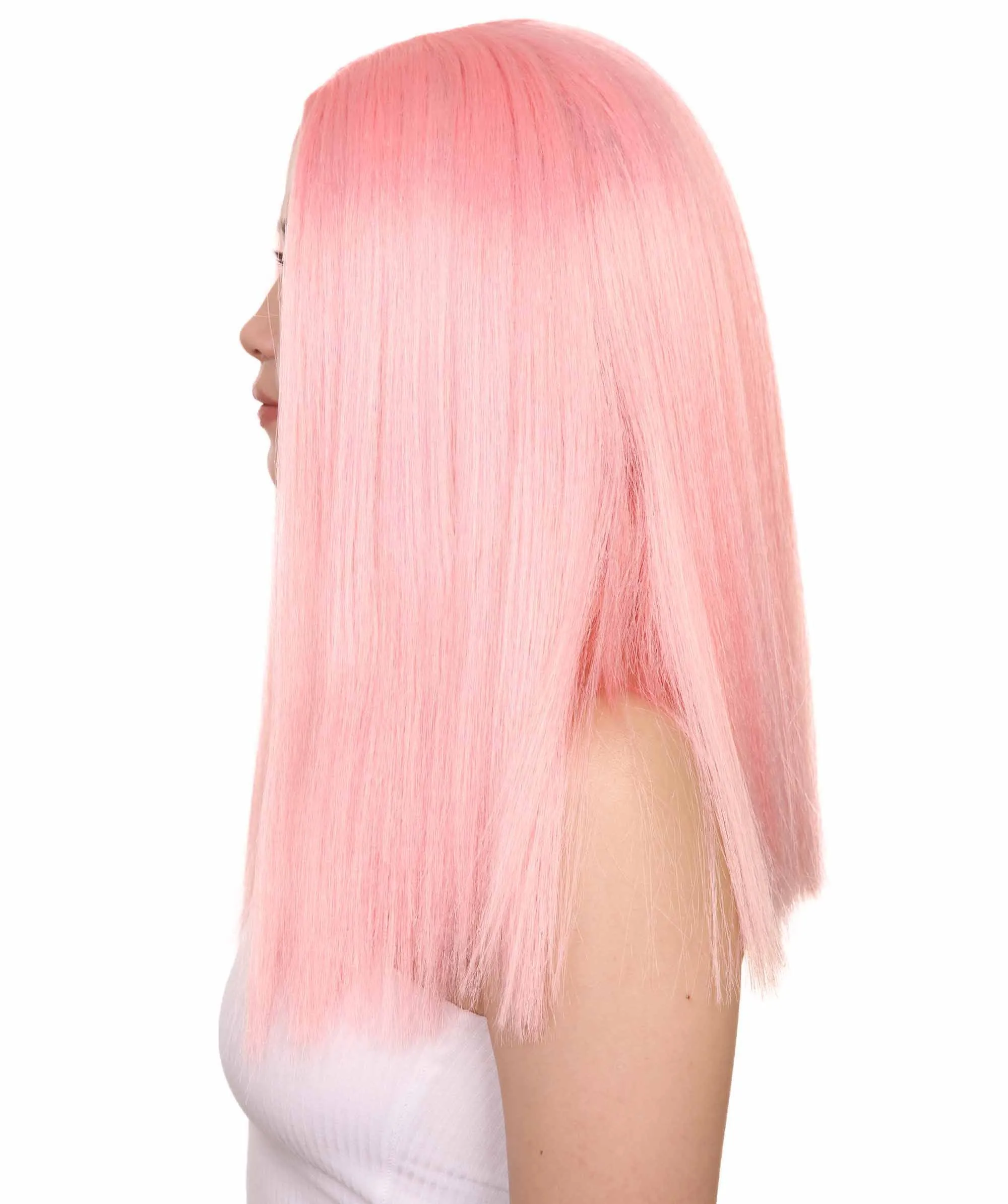 Glamorous Pink Womens Wig | Stright Medium Fancy Cosplay Halloween Wig | Premium Breathable Capless Cap