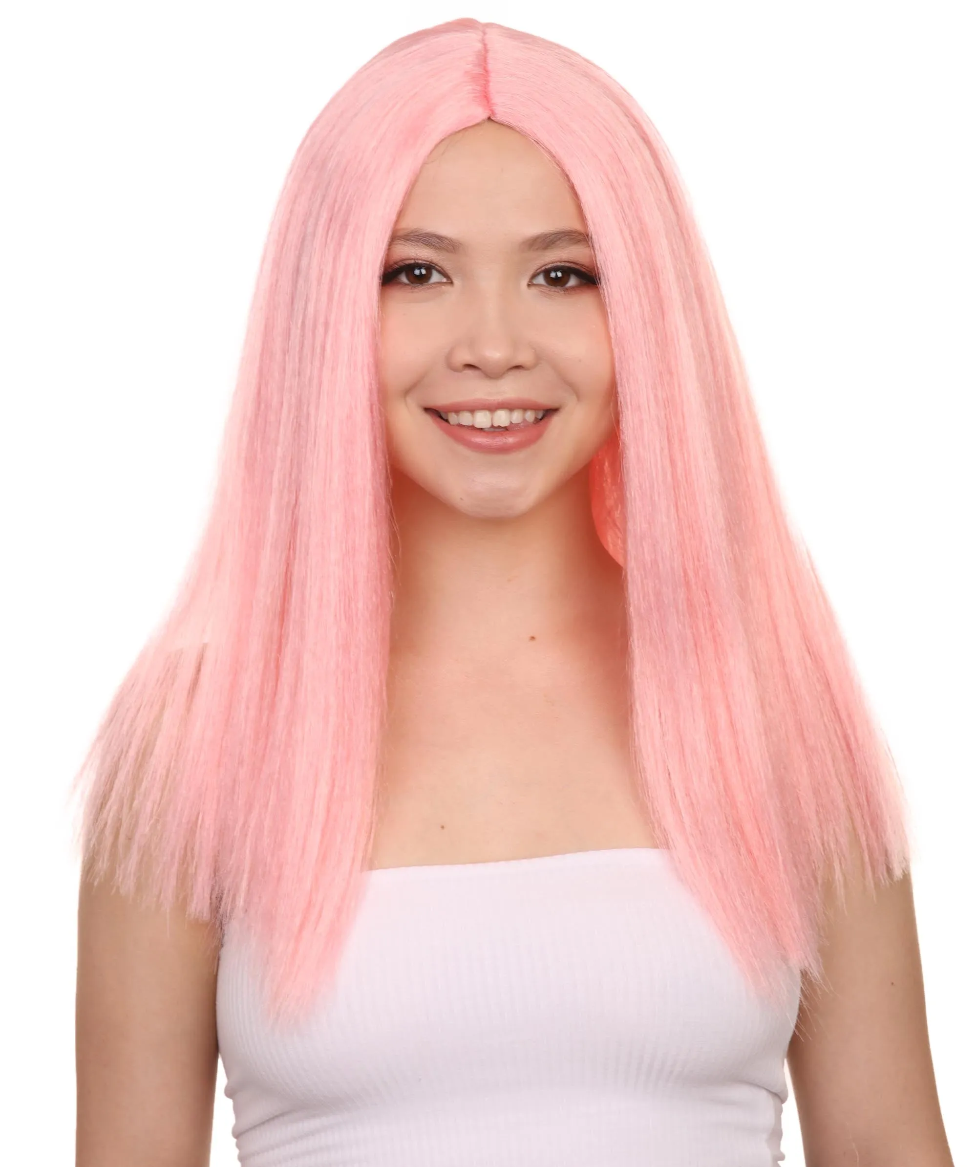 Glamorous Pink Womens Wig | Stright Medium Fancy Cosplay Halloween Wig | Premium Breathable Capless Cap