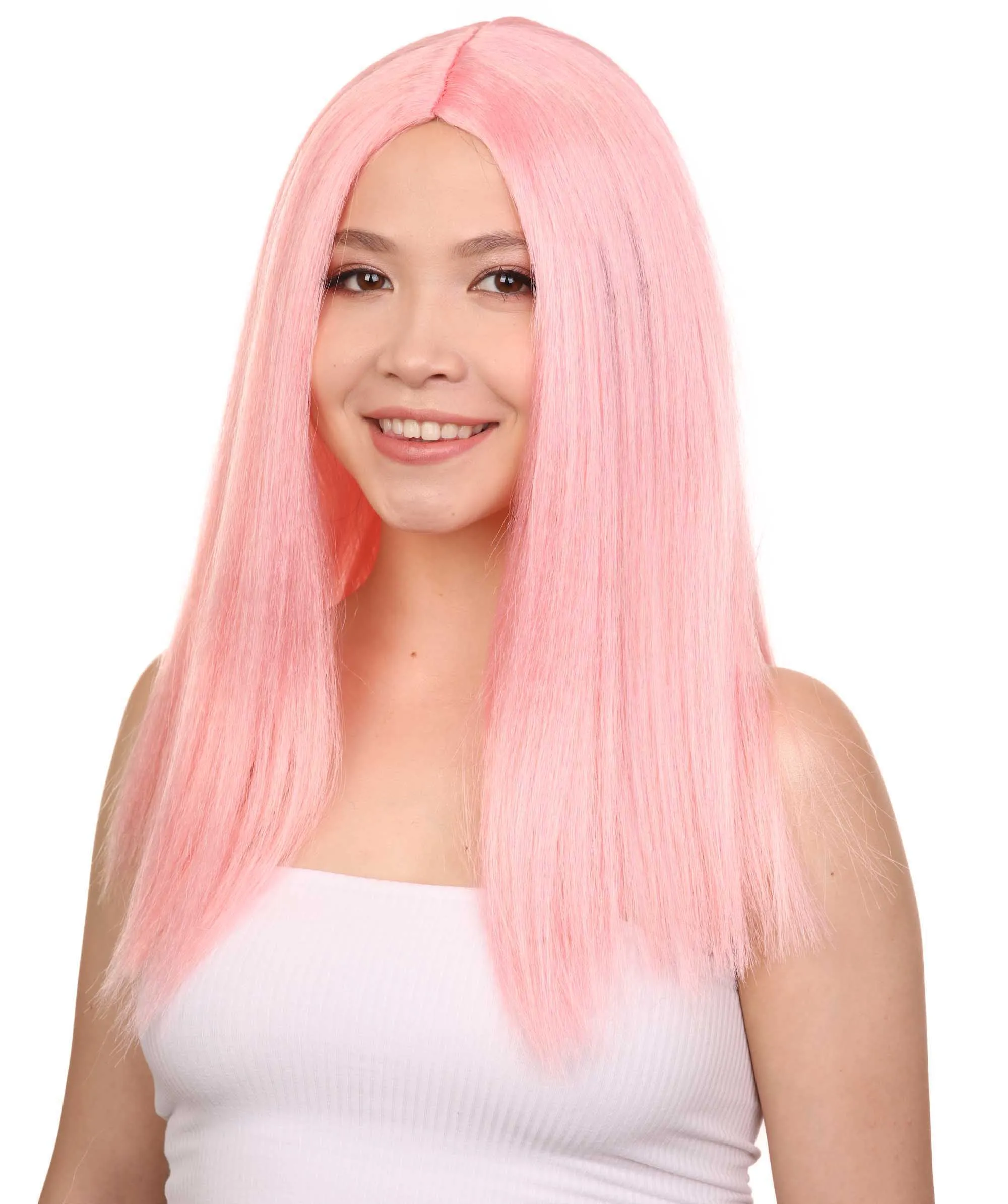 Glamorous Pink Womens Wig | Stright Medium Fancy Cosplay Halloween Wig | Premium Breathable Capless Cap