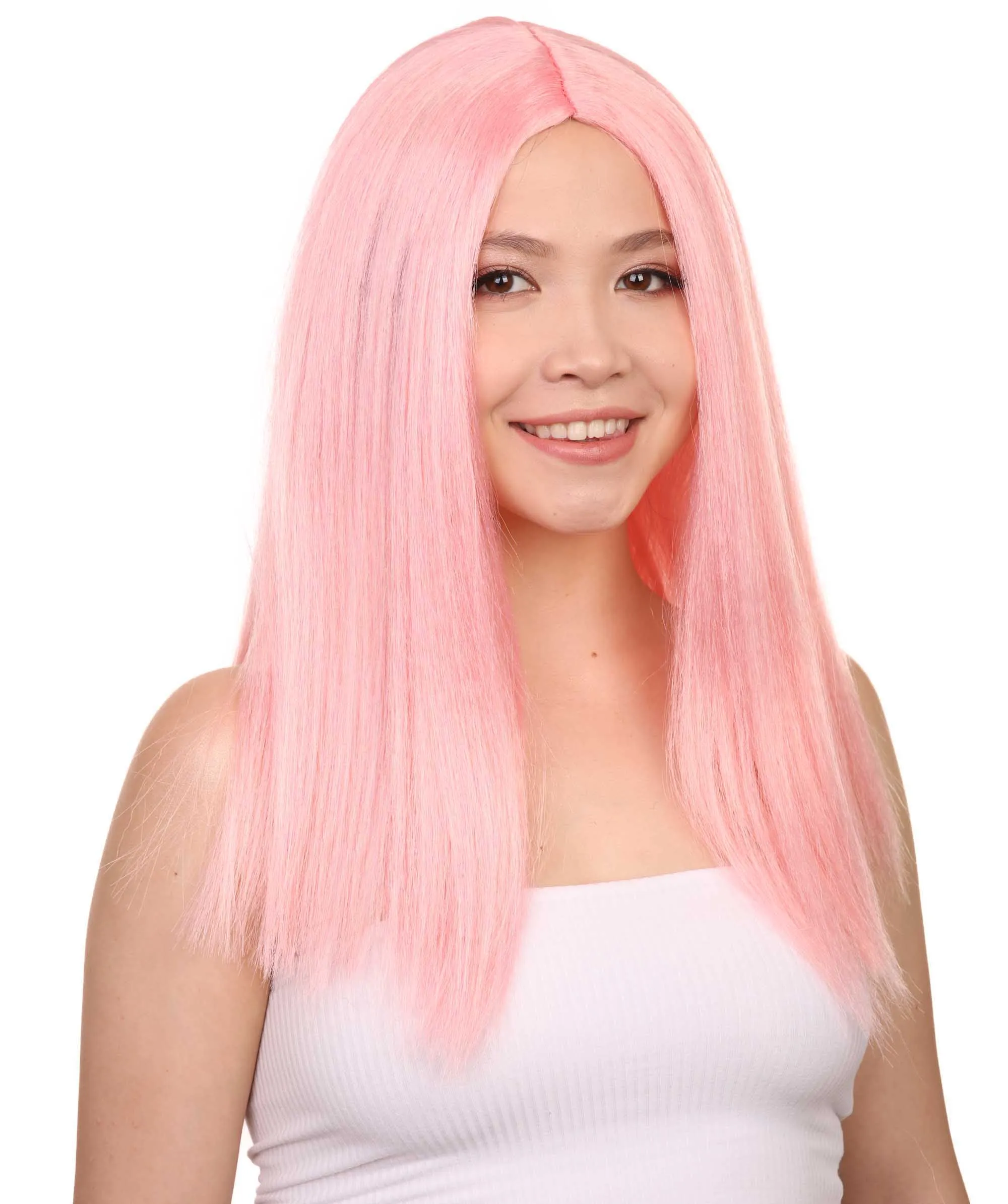 Glamorous Pink Womens Wig | Stright Medium Fancy Cosplay Halloween Wig | Premium Breathable Capless Cap