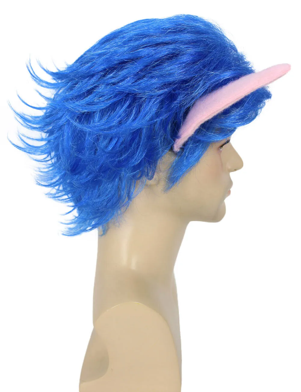 HPO Adult Men's blue wig with ear, perfect for Halloween, Flame-retardant synthetic fiber