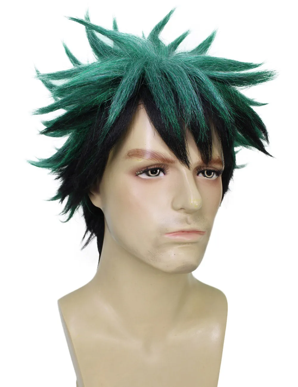 HPO Adult Men's Japanese Superhero Manga Dark-green Spiked Wig