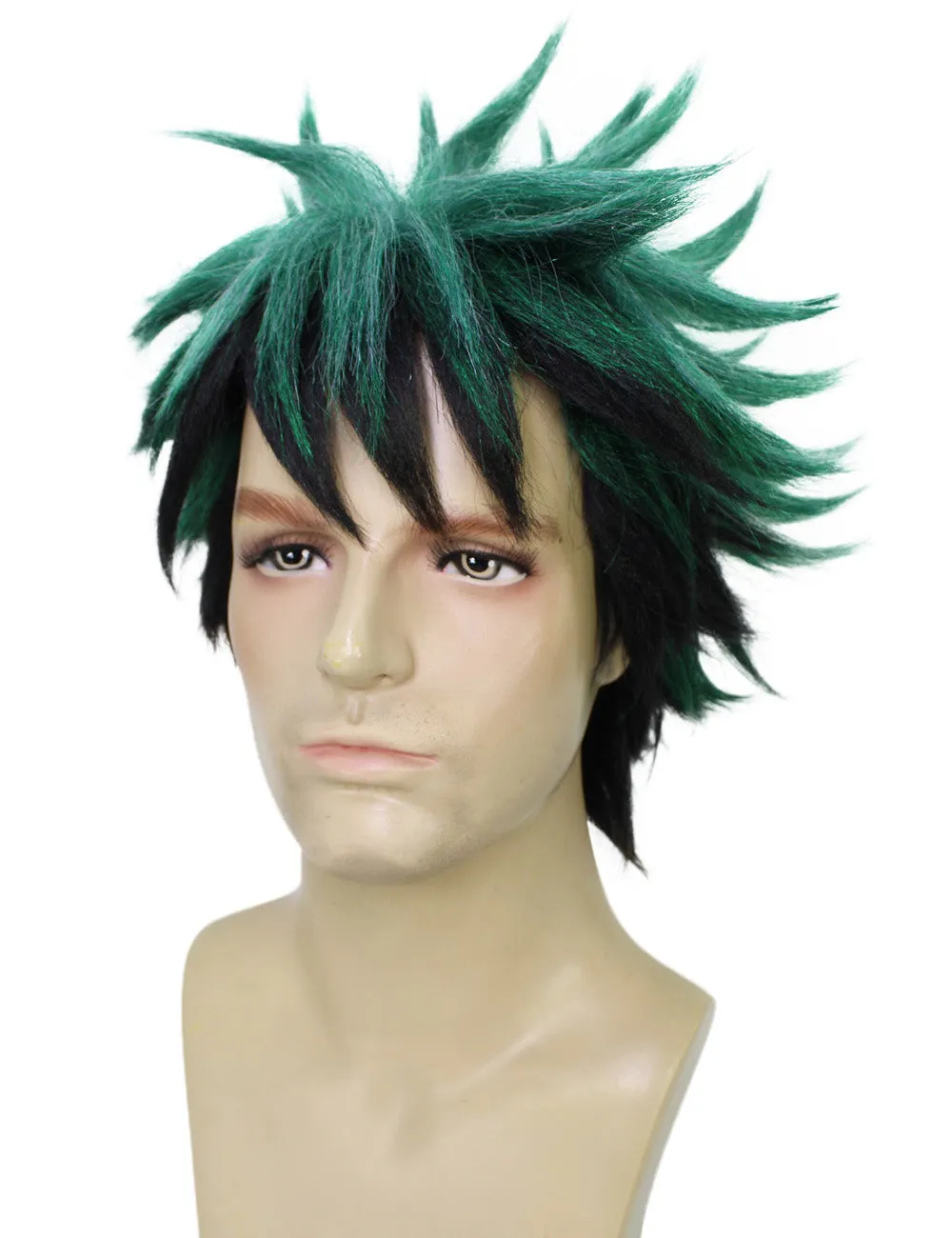 HPO Adult Men's Japanese Superhero Manga Dark-green Spiked Wig