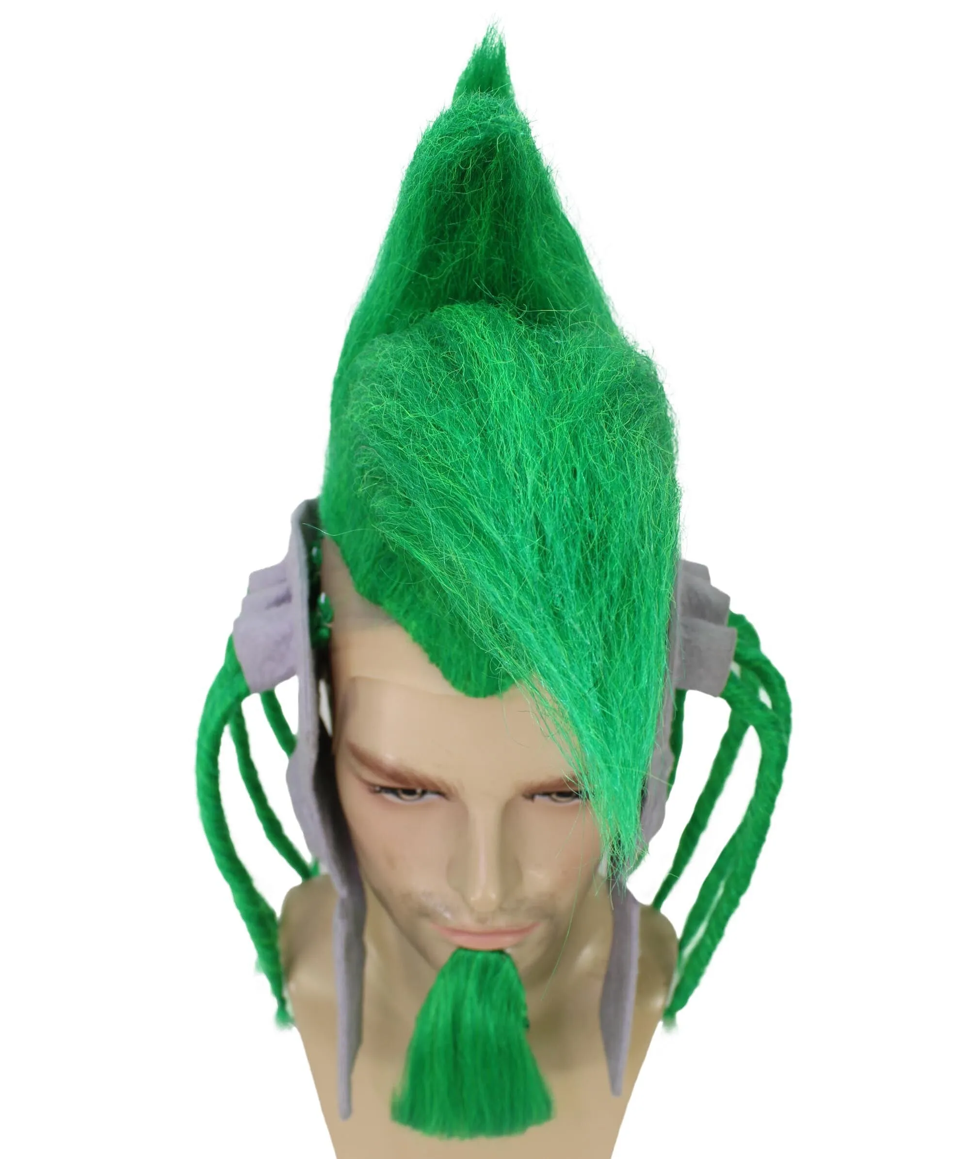 HPO Adult Men's Musical Video Game Antagonist Green Spiky Wig, Suitable for Halloween, Flame-retardant Synthetic Fiber