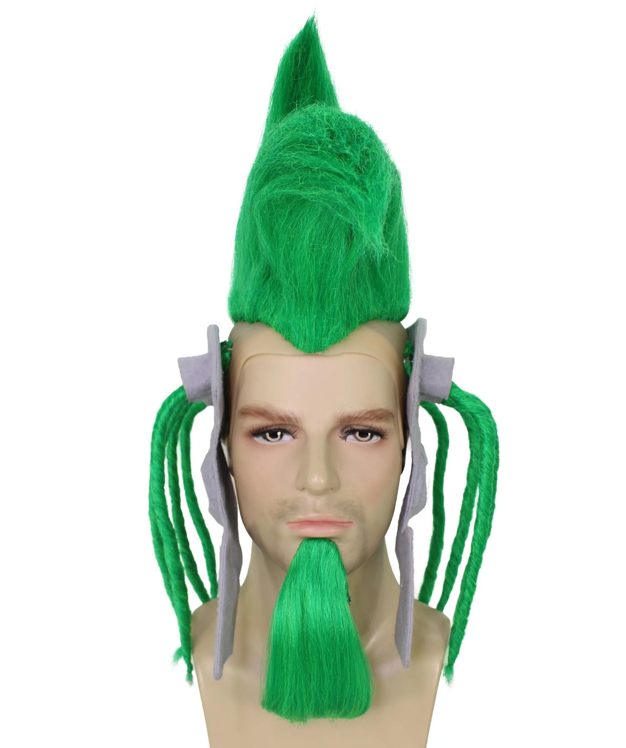 HPO Adult Men's Musical Video Game Antagonist Green Spiky Wig, Suitable for Halloween, Flame-retardant Synthetic Fiber