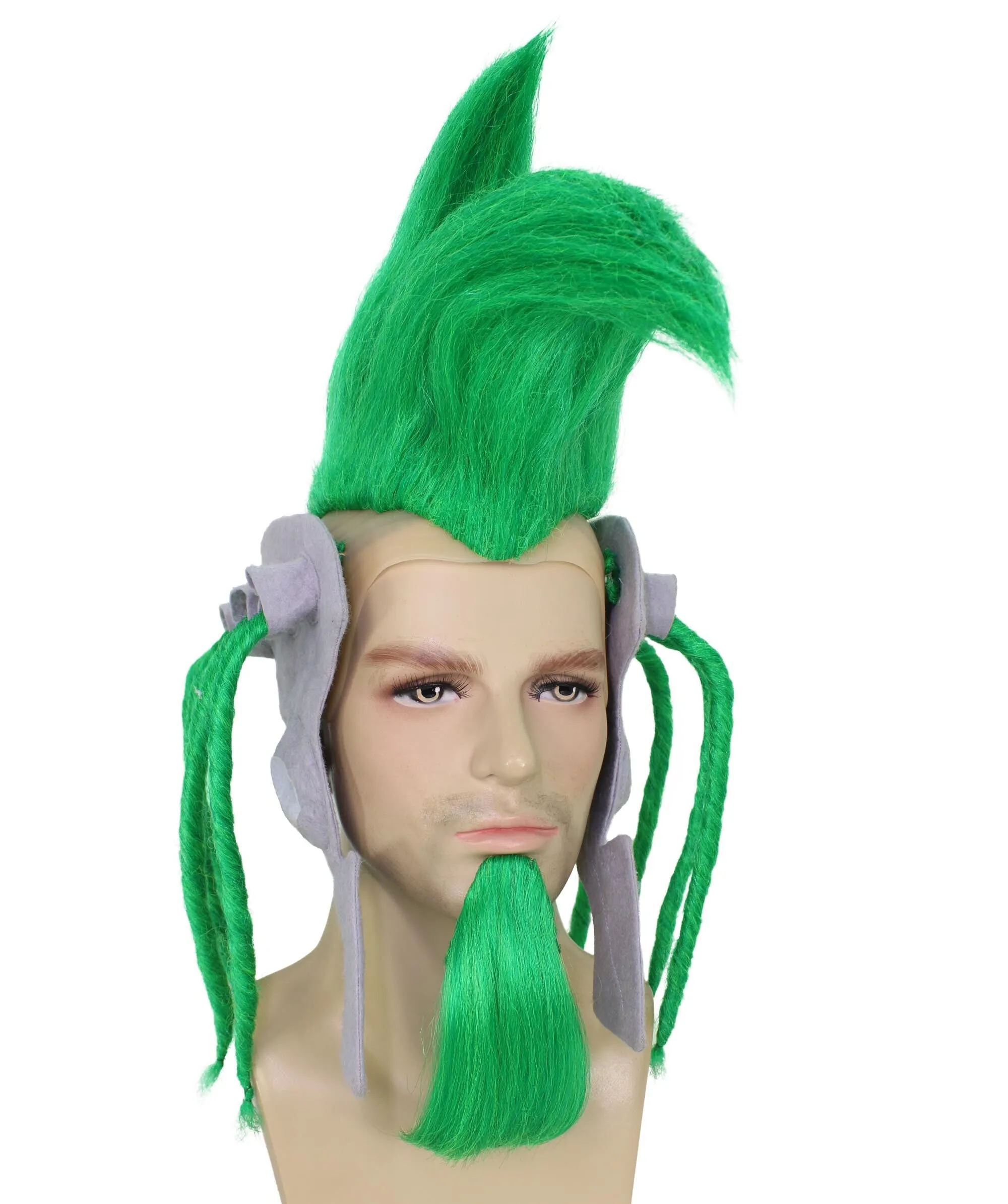 HPO Adult Men's Musical Video Game Antagonist Green Spiky Wig, Suitable for Halloween, Flame-retardant Synthetic Fiber