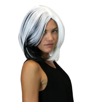 HPO Adult Women's Black & White Spot Wig, Perfect for Halloween, Flame-retardant Synthetic Fiber