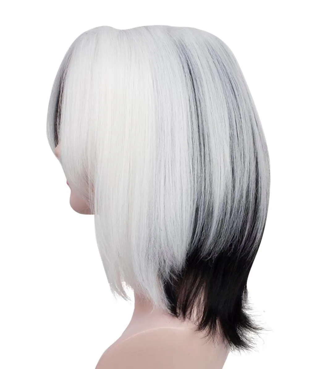 HPO Adult Women's Black & White Spot Wig, Perfect for Halloween, Flame-retardant Synthetic Fiber