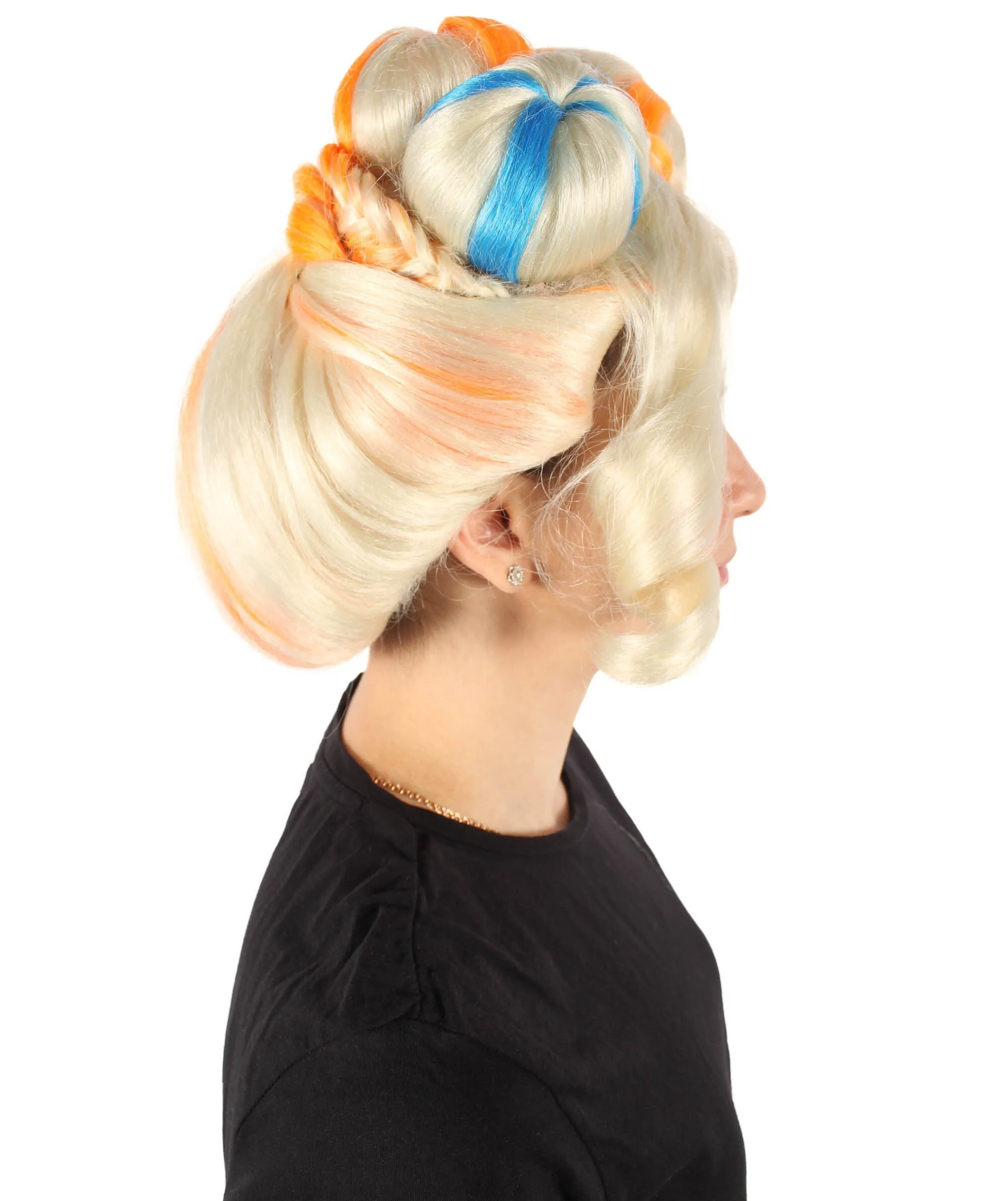 HPO Adult Women's Colorful Bun Wig I Colorful Cosplay and Halloween Wig I Flame-retardant Synthetic Fiber