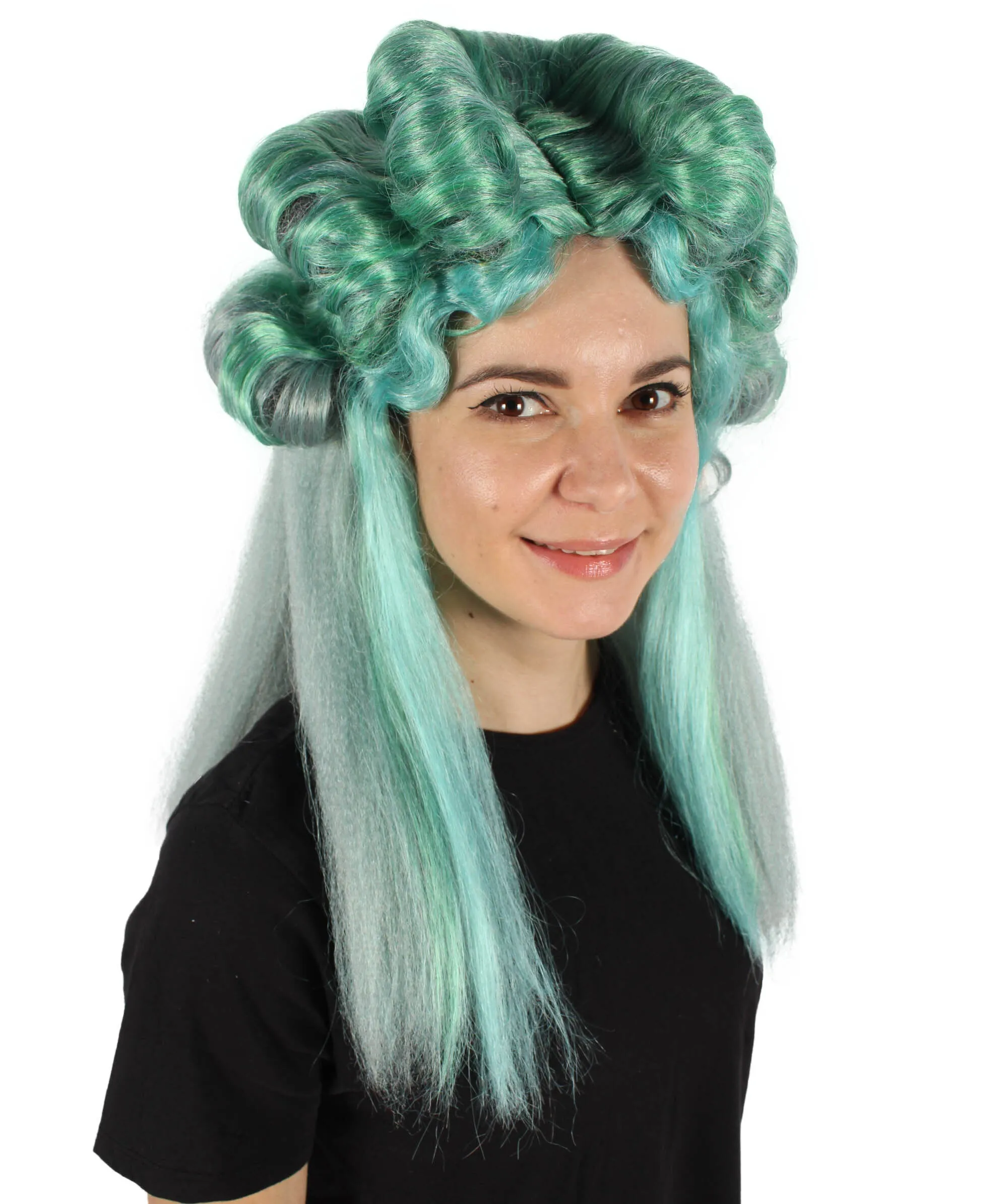 HPO Adult Women's Green Caterpillar Horn Wig I Cosplay Wig I Flame-retardant Synthetic Fiber