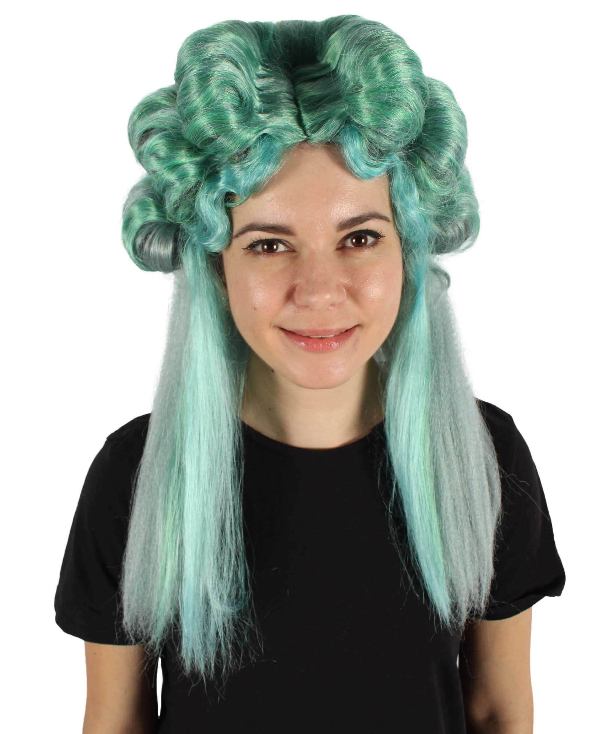 HPO Adult Women's Green Caterpillar Horn Wig I Cosplay Wig I Flame-retardant Synthetic Fiber