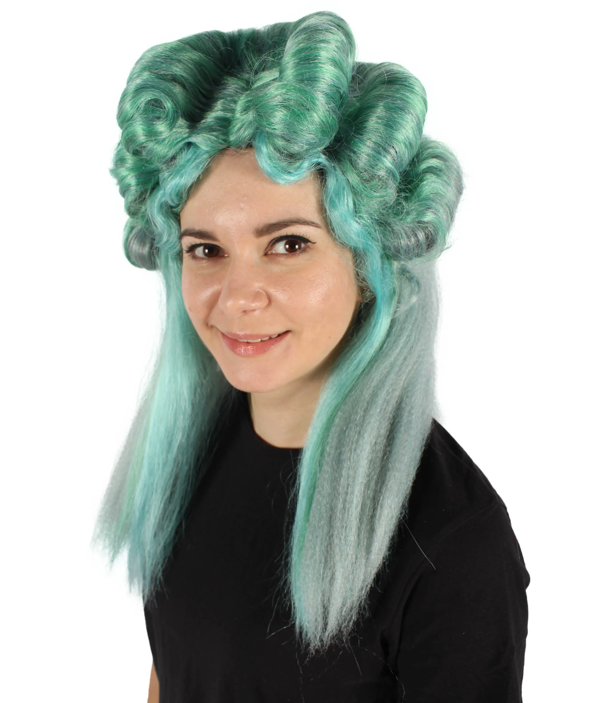 HPO Adult Women's Green Caterpillar Horn Wig I Cosplay Wig I Flame-retardant Synthetic Fiber