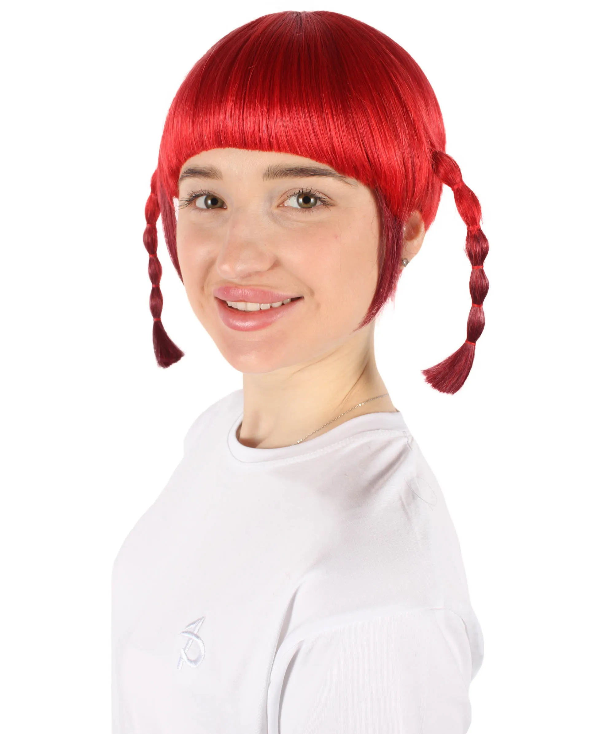 HPO Adult Women's Japanese Anime Character Red Braided Wig | Perfect for Halloween and Cosplay | Flame-retardant Synthetic Fiber