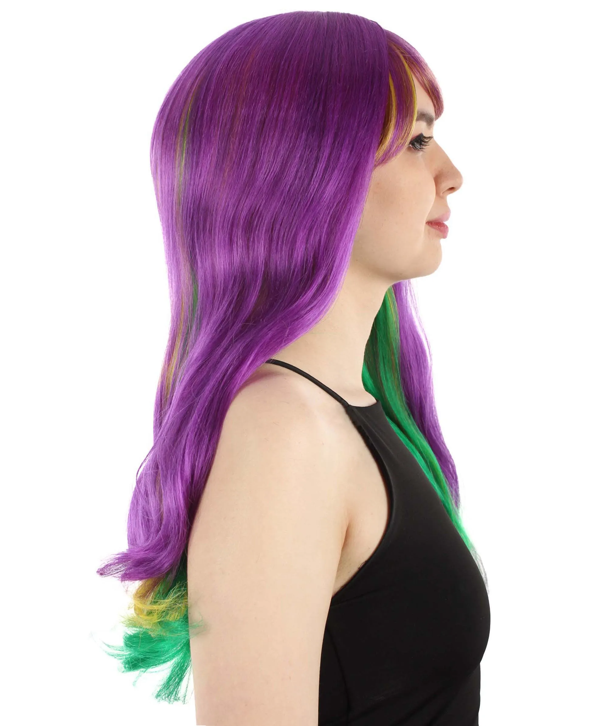 HPO | Adult Women's Long Curly Multicolored Cosplay Wig | Premium Breathable Capless Cap