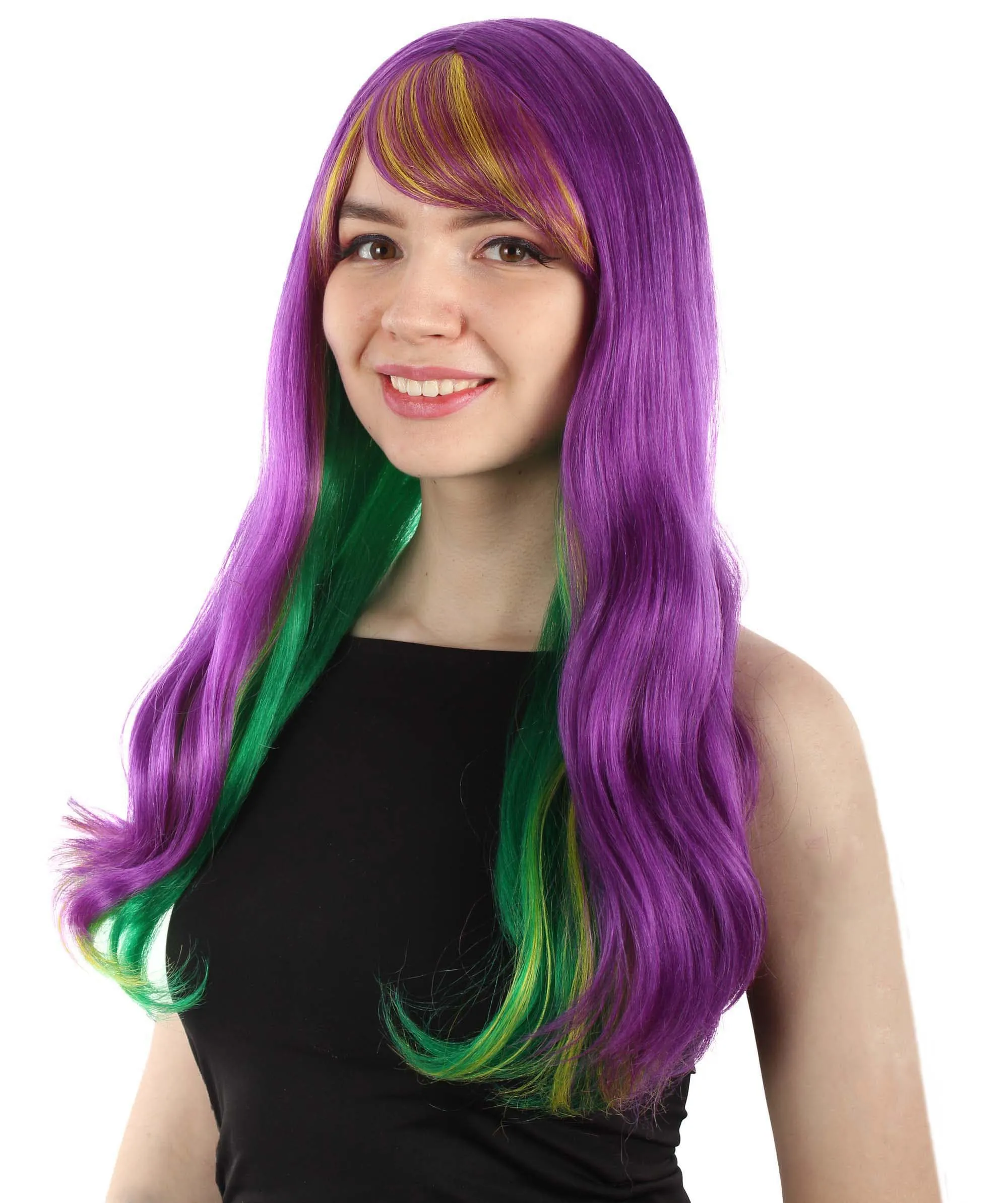 HPO | Adult Women's Long Curly Multicolored Cosplay Wig | Premium Breathable Capless Cap