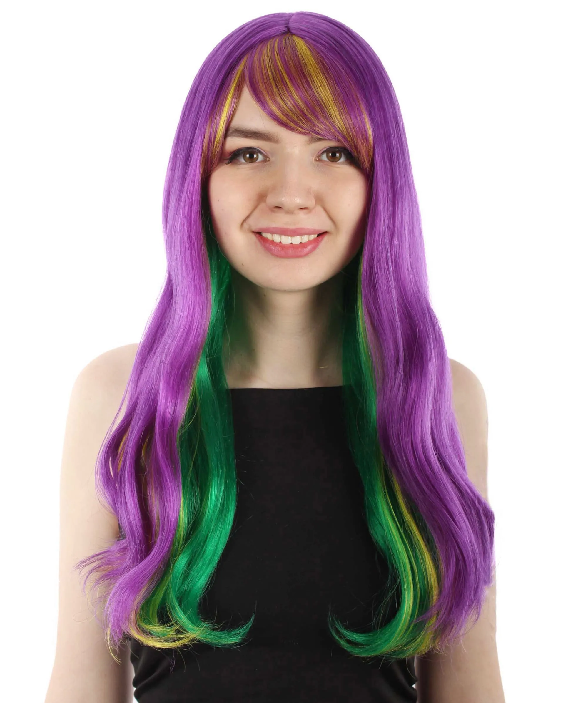 HPO | Adult Women's Long Curly Multicolored Cosplay Wig | Premium Breathable Capless Cap