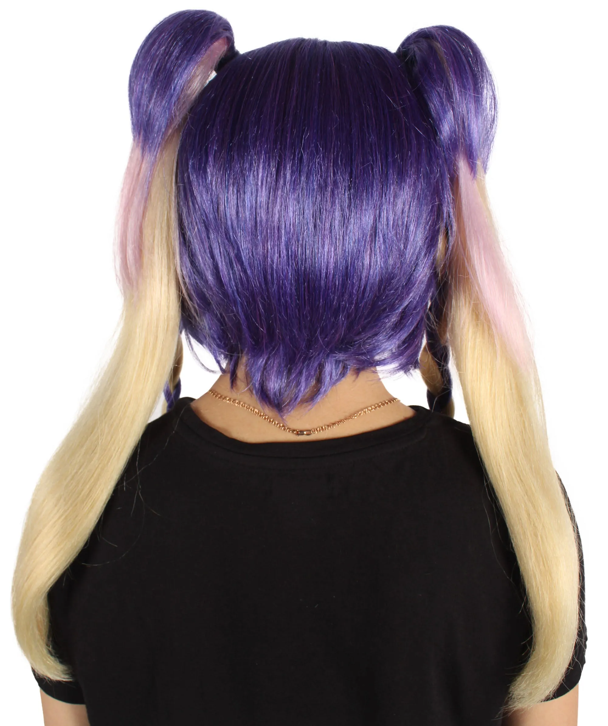 HPO Adult Women's Purple and Blonde Double Ponytail Wig| Cosplay Wig| Flame-retardant Synthetic Fiber